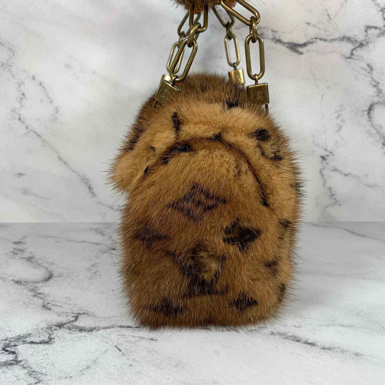 Louis Vuitton Brown Monogram Mink Fur Bag. Condition: 1. 8 Width x, Lot  #58457