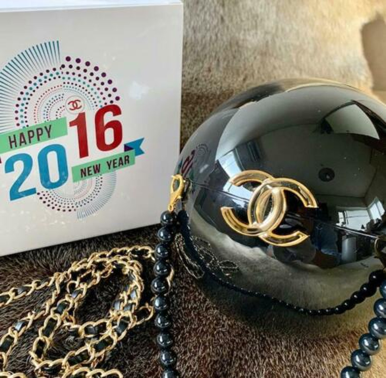 Chanel Ball Bag Chain Shoulder Cross Body Black Pearl Plastic Dubai VIP Ld  New