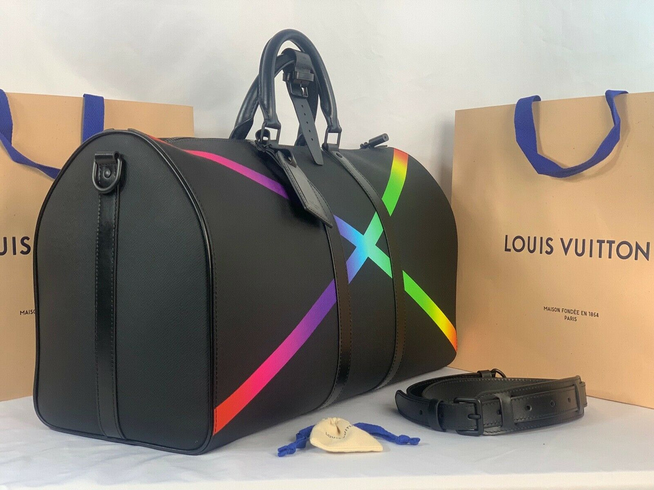 Louis Vuitton Virgil Abloh Rainbow X And Black Taiga Keepall 50 Bandoulière  Black Hardware, 2019 Available For Immediate Sale At Sotheby's