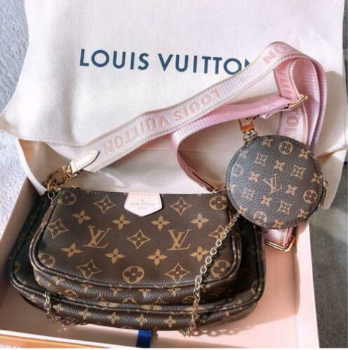 LOUIS VUITTON Multi Pochette Accessoir Bag Pouch Coin Case M44840 Pink w receipt