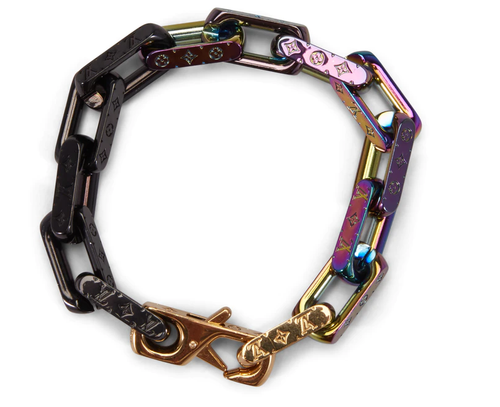 Louis Vuitton Chain Bracelet Engraved Monogram Colors BlackGoldMulticolor