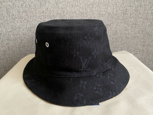 Brand New Louis Vuitton Monogram Denim Bob Bucket Hat in Black M76208 M 58cm