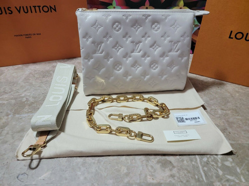 Louis Vuitton Cream Coussin PM Monogram Embossed Lambskin Bag New In Box
