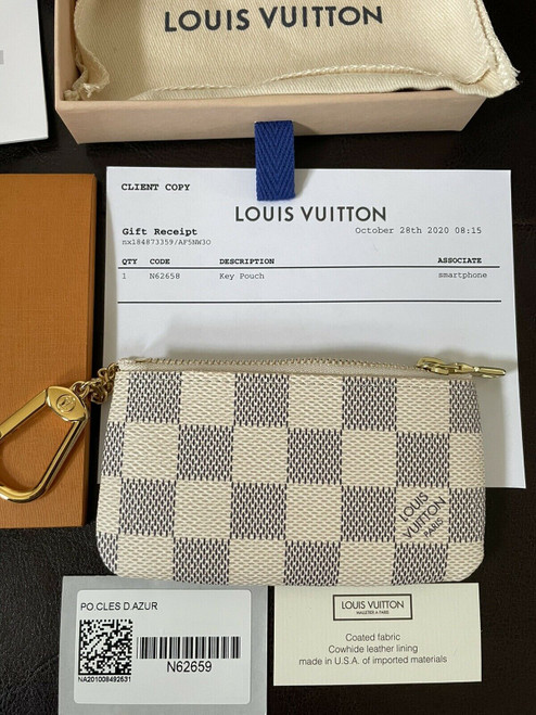 LOUIS VUITTON Key Pouch Cles Damier Azur Check Cards Wallet Chain France Receipt