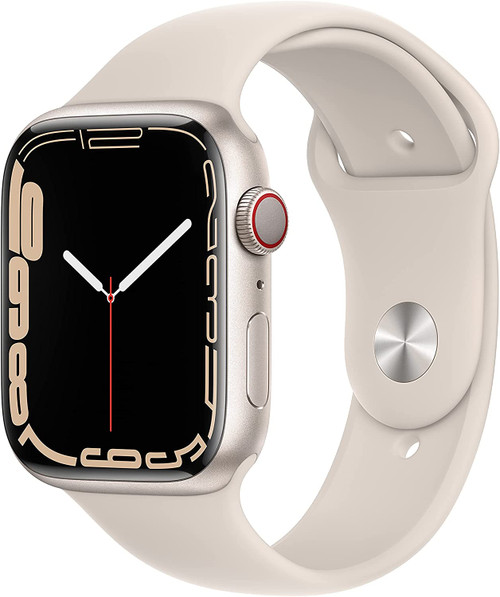 Apple Watch Series 7 [GPS + Cellular 45mm] Smart Watch w Starlight Aluminum Case with Starlight Sport Band. Fitness Tracker, Blood Oxygen & ECG Apps, Always-On Retina Display, Water Resistant