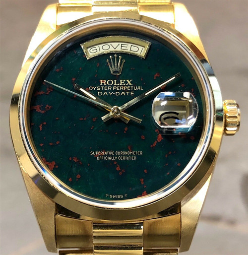 ROLEX DAY-DATE PRESIDENT 36MM 18028 18K YELLOW GOLD BLOODSTONE DIAL