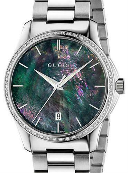 Gucci Unisex G-Timeless YA126458 Diamond Accented Swiss Watch w MOP Black Dial,what you see will what you get ,or you will get a full refund ,please don't worry