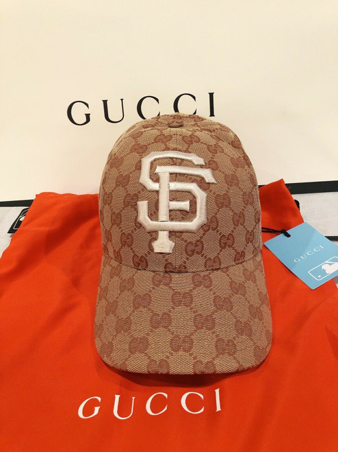 NWT Authentic GUCCI SF Appliqu?d MLB Baseball Cap Hat in Brown,what you see will what you get ,or you will get a full refund ,please don't worry