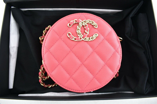 Chanel 20K Round Circle Clutch On Chain Pink Caviar CC Shoulder Crossbody Bag
