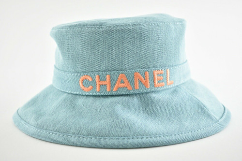 Chanel 21S Blue Orange CC Logo Denim Cotton Cloche Sun Bucket Hat