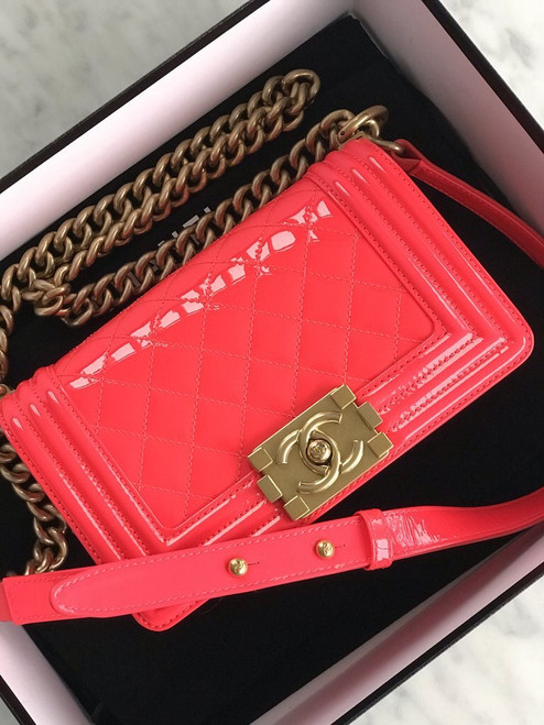Chanel Small Le Boy Patent Neon Pink