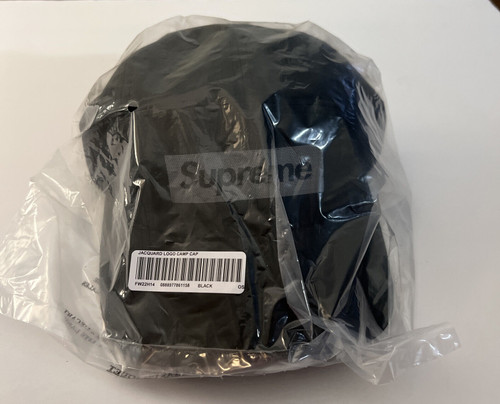 SUPREME JACQUARD LOGO CAMP CAP BLACK OS FW22 WEEK 8 (100% AUTHENTIC) BRAND NEW