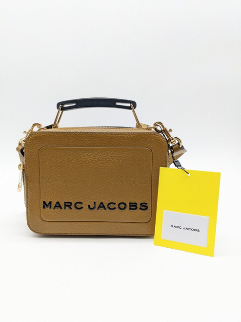 MARC JACOBS The Box leather top handle mini crossbody bag + Dust bag BROWN