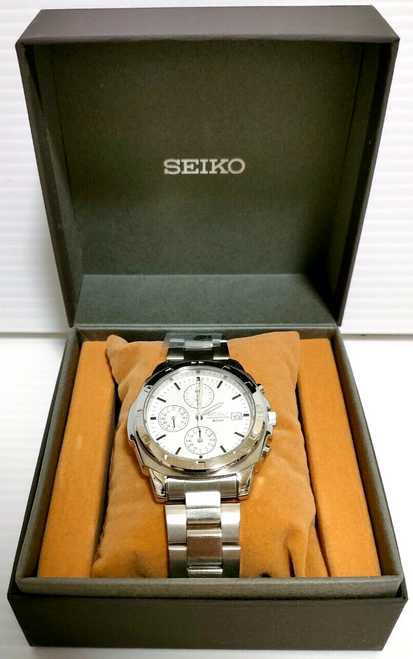 SEIKO Chronograph Watch SND187 P1 Overseas Reimported Models White Silver Japan