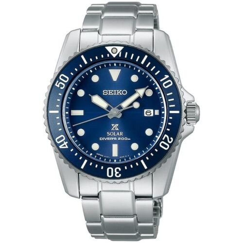 SEIKO Prospex SBDN079 Solar Diver Scuba 200m Stainless Steel Men`s Watch Blue
