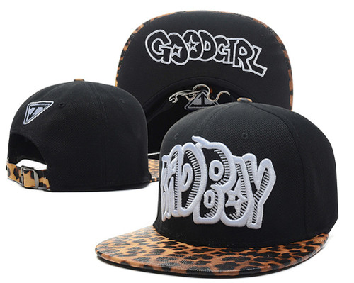 Black Snapback Hat with Leopard-Brim and Bad Boy Good Girl Logo in White