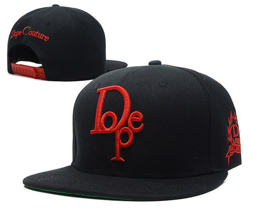 Black with Red Logo DOPE Leather Snapback Hat
