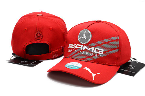 Auth RARE Mercedes-Bens Leather Luxury Classic Baseball Cap Hat Red