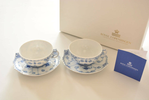 Royal Copenhagen Tea Cup & Saucer Set Blue Fluted Full Lace Japan Boxed WT NEW