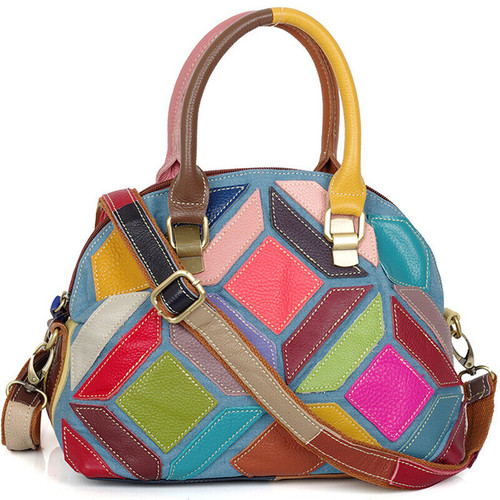 Women's Genuine Leather Multi-color Handbags Elegant Tote Shoulder Bags