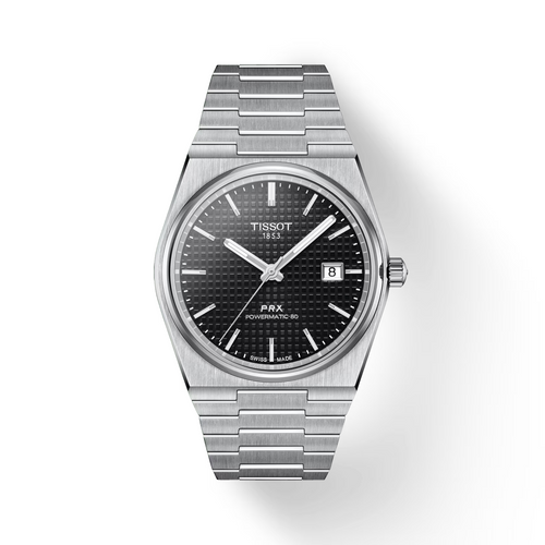 Tissot PRX Powermatic 80 Automatic Wristwatch Men's Black Dial Silver Bracelet