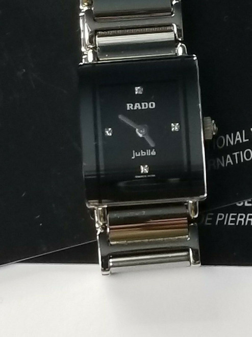 Rado Ladies, Black Dial, 4 Real Diamonds, Swiss, Ceramic & Steel links R20488722