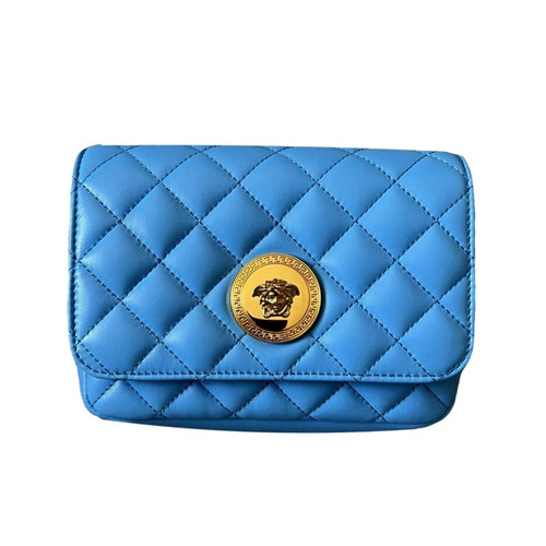 Versace Medusa Nappa Quilted Blue Leather Chain Crossbody