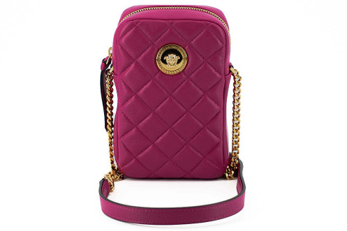 Versace Women Purple Crossbody Bag 100% Leather Quilted Medusa Head Logo Purse