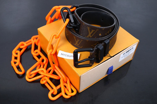 Louis Vuitton Virgil Abloh Brown Monogram Orange Chain Belt Size 11044