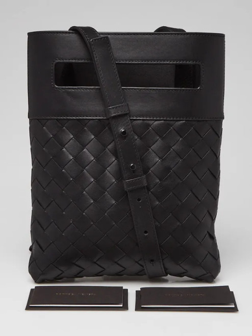 BOTTEGA VENETA Black Intrecciato Woven Nappa Leather Messenger Bag
