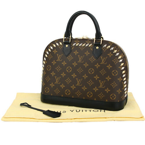 LOUIS VUITTON LV Hand Bag Alma PM Monogram Studs M41579 Brown Purse Woman Auth