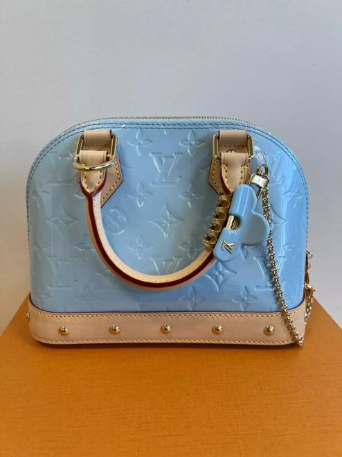 Louis Vuitton Alma BB Monogram Vernis Handbag Shoulder Bag Sky NEW WITH BOX