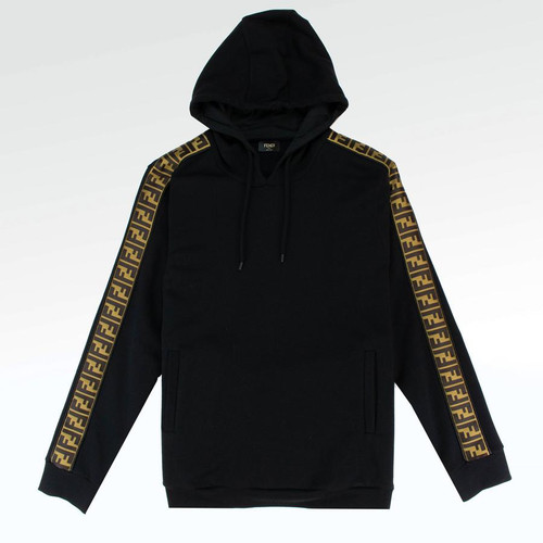 FENDI FF TAPE CASHMERE HOODIE BLACK