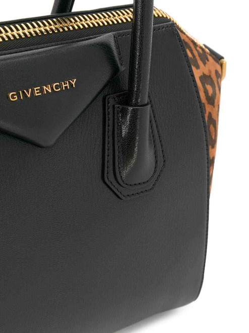 Authentic Givenchy Antigona Small Black Leather & Animal Print Satchel Bag NWT