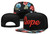 DOPE Snapback Cap with Black and Red Logo and Red Brim