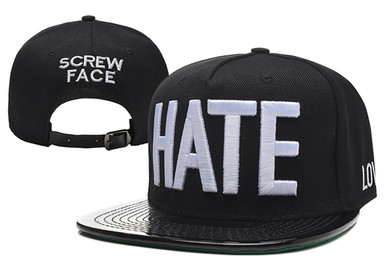 Black LOVE HATE Snapback Hat with White Logo
