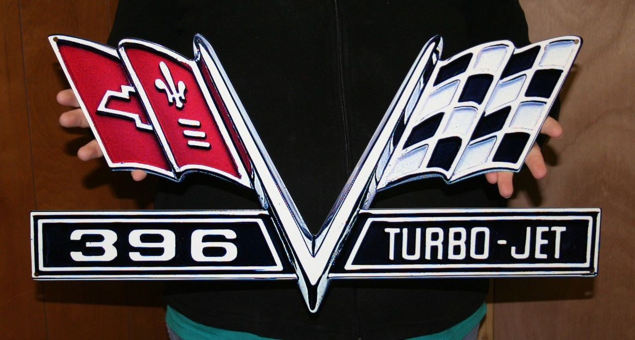 Chevy 396 V-Flag Emblem Steel Sign