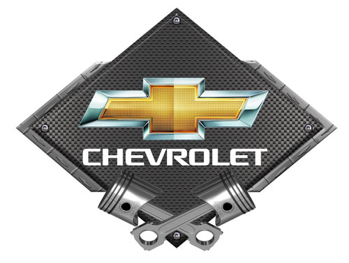 Chevrolet Bowtie Black Diamond Cross Pistons Steel Sign