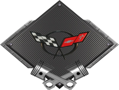 Corvette C5 Emblem Black Diamond Crossed Pistons Steel Sign