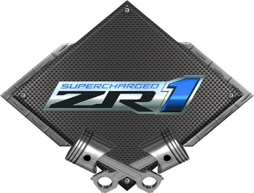 Corvette C6 ZR1 Supercharged Black Diamond Cross Pistons Steel Sign