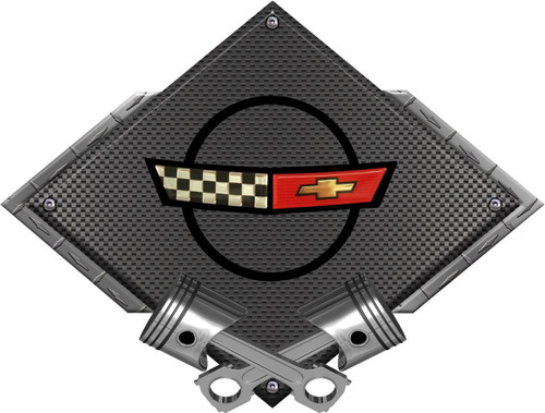 Corvette C4 Emblem Black Diamond Cross Pistons Steel Sign