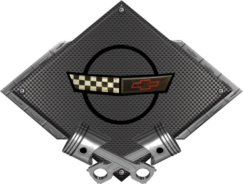 Corvette C4 35th Anniversary Black Diamond Cross Pistons Steel Sign
