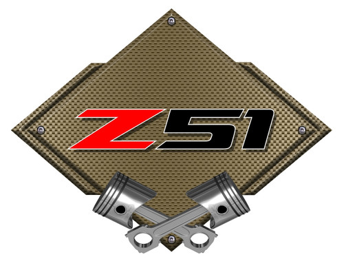 Corvette Z51 Bronze Diamond Cross Pistons Steel Sign