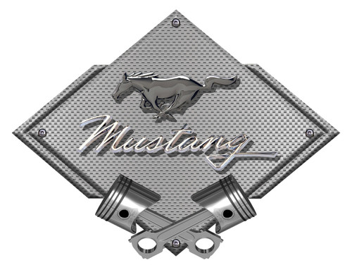 Mustang pony and script Silver Piston Metal Sign
