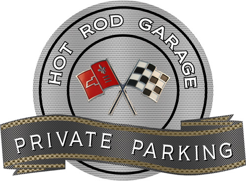 Hot Rod Garage Private Parking Corvette C3 Flags Steel Sign 18" X 14"