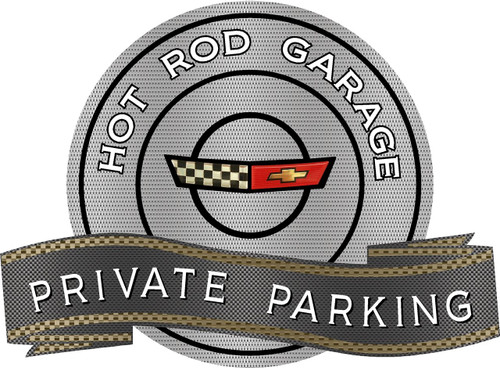 Hot Rod Garage Private Parking Corvette C4 Cross Flags Steel Sign