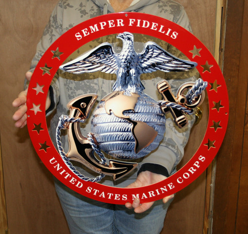 USMC Enlisted Two Tone Globe Steel Sign Red