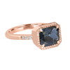 Horizontal Radiant Greenish Blue Sapphire in Rose Gold- side
