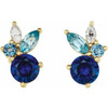 Multi Stone Sapphire Cluster Earrings Yellow Gold 