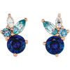 Multi Stone Sapphire Cluster Earrings Rose Gold